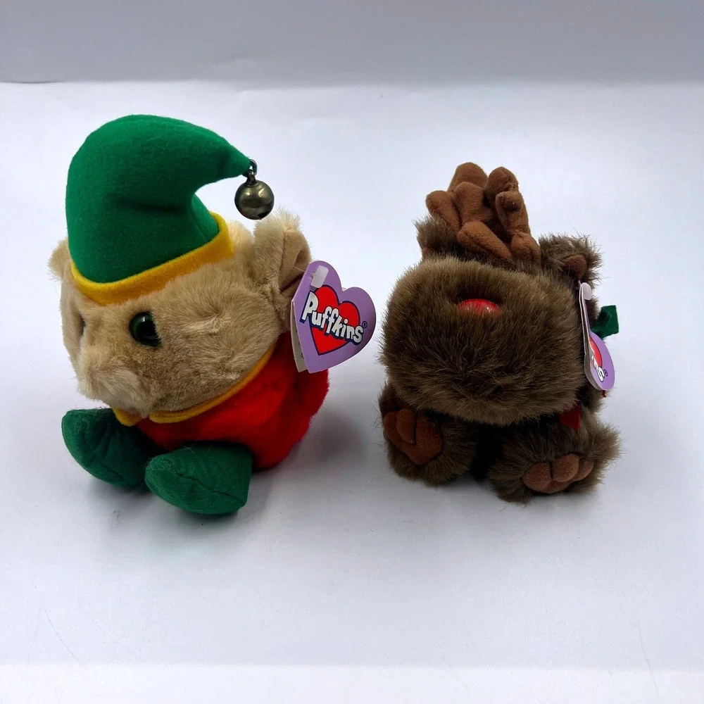 Vintage SWIBCO Puffkins Elvin Elf and Rudy Reindeer Christmas Plush Lot of 2 NWT